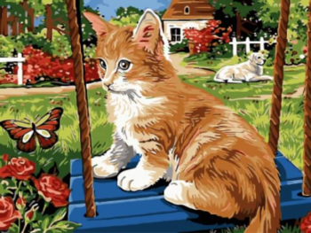 Картина по номерам EX5278 "Рыжий котик на качели"