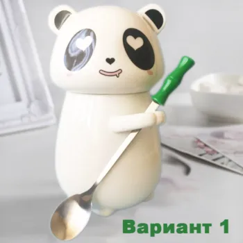 Большая кружка Панда с крышкой и ложкой