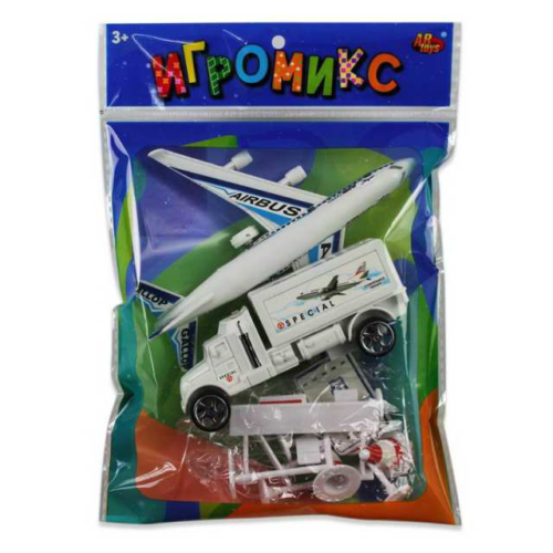 Игровой набор ABtoys Игромикс "Аэропорт",11 предметов в т.ч. самолёт с инерционным механизмом + машинка без механизма - 0