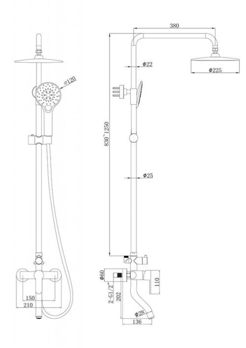 Душевая колонна Bravat Stream со смесителем для ванны (F6334368CP-A-RUS) - 1