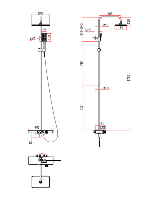 Тропическая душевая система со смесителем для ванны и полкой RUSH (PL5535-60) - 1