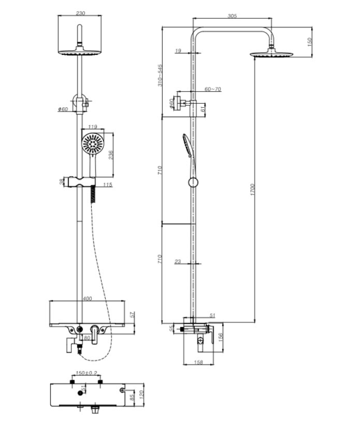 Тропическая душевая система со смесителем для ванны и полкой RUSH (PL5535-70) - 1