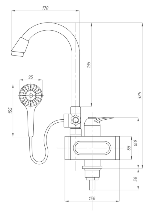 Проточный водонагреватель TSARSBERG TSB-WH1526 электрический с душем - 1