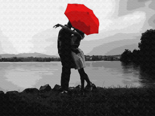 Картина по номерам EX5810 "Свидание под красным зонтом" - 0
