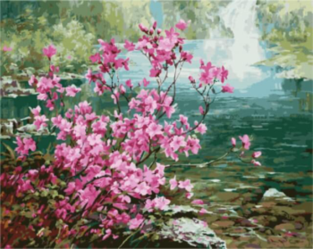 Картина по номерам GX8473 "Цветущий куст у воды"
