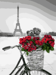 Картина по номерам EX5747 "Красные цветы в корзинке на фоне Эйфелевой башни" - 0