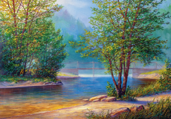Алмазная живопись LMC018 "Утро на берегу реки"