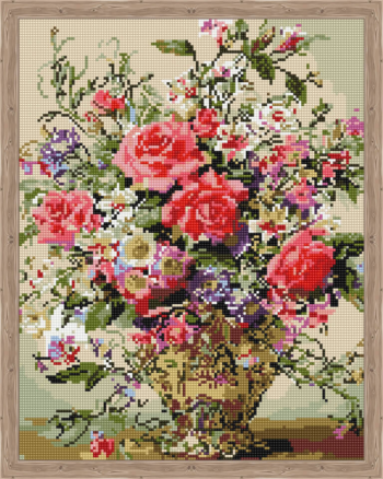 Алмазная живопись QA201487 "Розы в шикарной вазе"