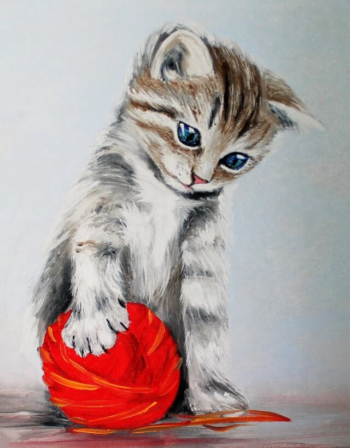 Алмазная живопись LG012 "Котенок с красным клубком"
