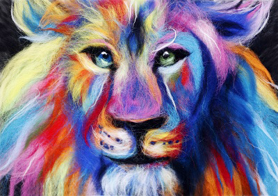 Картина шерстью SH052 "Радужный лев" - 0