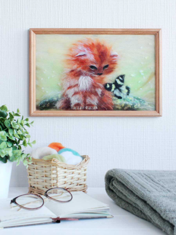 Картина шерстью SH020 "Котенок и бабочка"