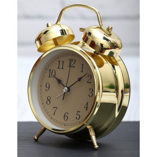 Часы будильник настольные D=10 см (Золотые) - 4