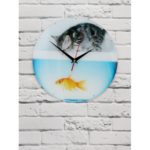 Часы настенные Котенок и аквариум стекло - 2