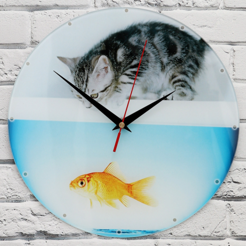 Часы настенные Котенок и аквариум стекло - 3