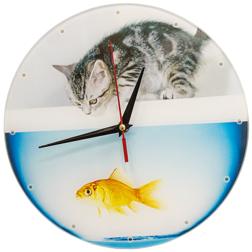 Часы настенные Котенок и аквариум стекло - 0