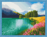 Алмазная живопись QA204009 "Цветущее поле у озера" - 0