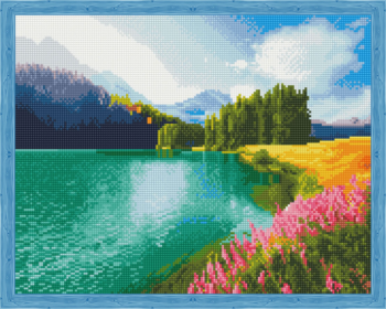 Алмазная живопись QA204009 "Цветущее поле у озера"