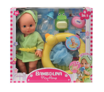 Кукла-пупс, тм Dimian, 30см с аксессуарами для купания, (бутылочка, круг для плавания, игрушка, мочалка), от 3х лет