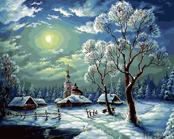 Картина по номерам GX29459 "Зимний ночной пейзаж"