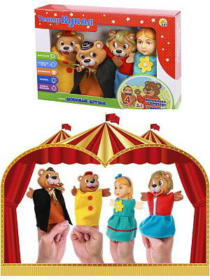 Игровой набор Рыжий кот Театр кукол 2в1 Маша и 3 Медведя, Маша и медведь, 4 куклы