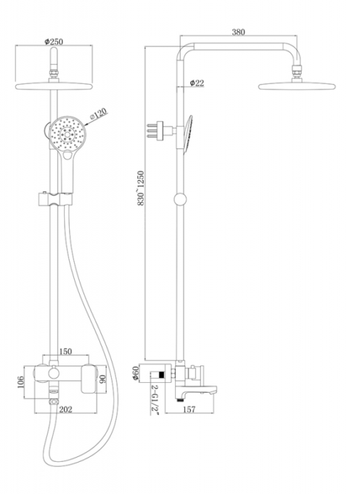 Душевая колонна со смесителем для ванны Bravat Riffle (F6336370CP-A-RUS) - 1