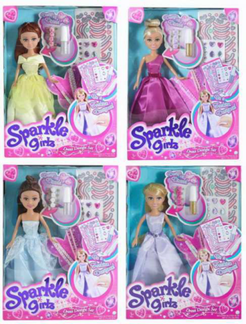 Кукла Sparkle Girlz в наборе с аксессуарами для украшения платья, 4 вида в ассортименте