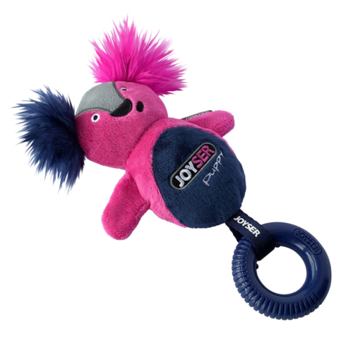 Игрушка для собак JOYSER Puppy Белка с резиновым кольцом и пищалкой S/M розовая, 21 см - 0