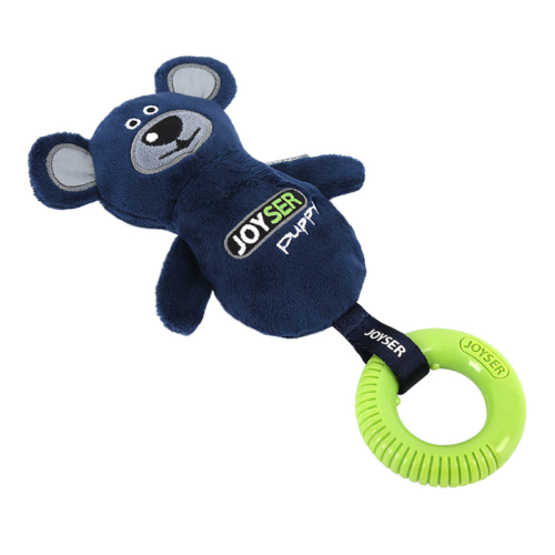 Игрушка для собак JOYSER Puppy Мишка с резиновым кольцом и пищалкой S/M синий, 21 см - 0