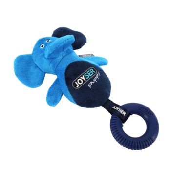 Игрушка для собак JOYSER Puppy Слоник с резиновым кольцом и пищалкой S/M голубой, 21 см