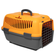 Переноска оранжевая для животных TRAVEL с пластиковой дверцей (55см x 36см x 35см) - 0