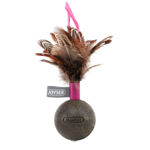 Игрушка для кошек JOYSER Catnip Ball Мячик из спрессованной кошачьей мяты с перьями розовый, 13 см - 0