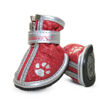 YXS087-1 Ботинки для собак красные с "лапками", 45*35*45мм (уп.4шт.)