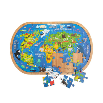 Пазл ЯиГрушка Карта Мира, деревянный, 36 элементов