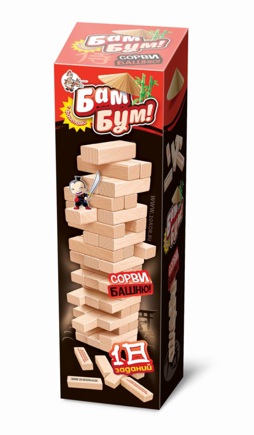 Игра настольная для взрослых и детей БАМ-БУМ. Падающая башня с фантами - 0