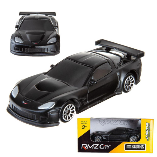 Машинка металлическая Uni-Fortune RMZ City 1:64 Chevrolet Corvette C6R, без механизмов, черный матовый цвет, 9x4x4см - 0