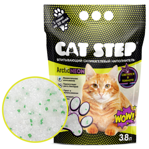 Наполнитель впитывающий силикагелевый CAT STEP Arctic Neon, 3,8 л - 0