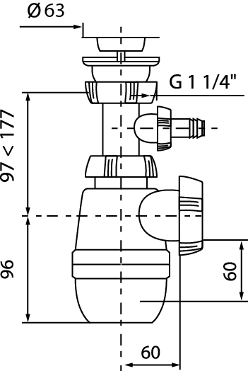 Сифон Wirquin Минор 1¼ х 40 мм с отводом для стиральной или посудомоечной машины с выпуском (30718053) - 1
