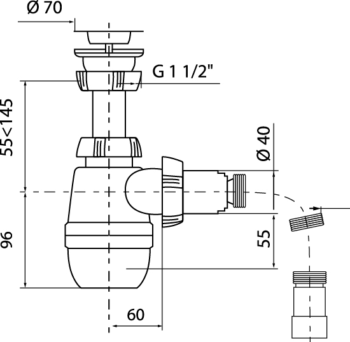Сифон Wirquin Минор с выпуском 1½ х 40 мм и гофротрубой L800 мм, 40 х 40/50 мм (30718026)