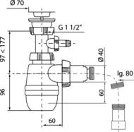 Сифон Wirquin Минор с выпуском 1½ х 40 мм с отводом для стиральной или посудомоечной машины и гофротрубой L (30718030) - 1