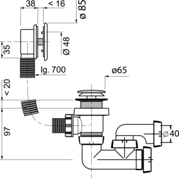 Слив-перелив Wirquin Клик-клак с регулируемым сифоном вентиль и клапан ABS хром, L700 мм (30718585)