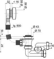 Слив-перелив SP5603 c сифоном Перископ полуавтомат, вентиль ABS хром, клапан латунь хром, L600 (30717567) - 0