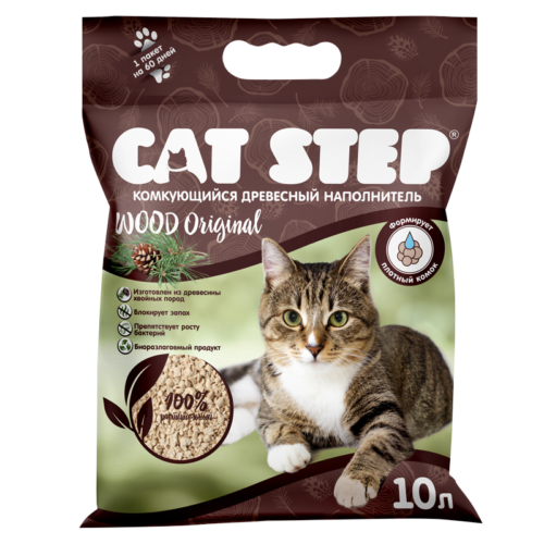 Наполнитель комкующийся растительный CAT STEP Wood Original, 10 л - 1