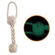 Игрушка для собак - Веревка - плетеная гантель с петлей светится в темноте (30см) - 0