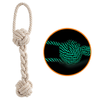 Игрушка для собак - Веревка - плетеная гантель с петлей светится в темноте (30см)