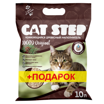 АКЦИЯ Наполнитель комкующийся растительный CAT STEP Wood Original, 10 л