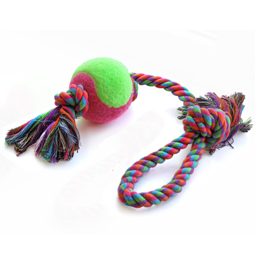 Игрушка для собак - Верёвка с петлей, 2 узла и мяч (6,5см/43см) - 0