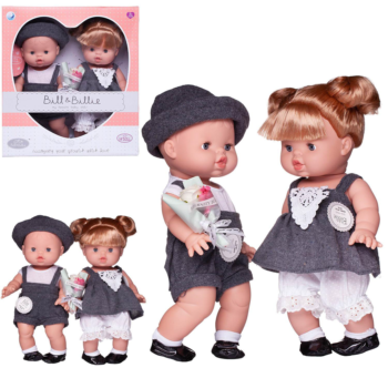 Пупс-кукла Junfa Baby Ardana 2шт Мальчик в серых шортах и девочка в сером платье 32см