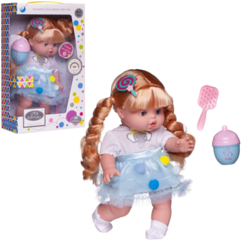 Пупс-кукла Junfa Baby Ardana в платье с бледно-голубой, воздушной юбкой с аксессуарами 32см