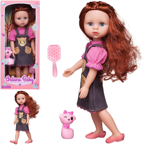 Кукла Junfa Ardana Baby шатенка с розовой кошкой 37,5 см - 0