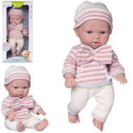 Пупс Junfa Pure Baby в вязаных белых штанишках и шапочке, розово-белой полосатой кофточке, 30 см - 0